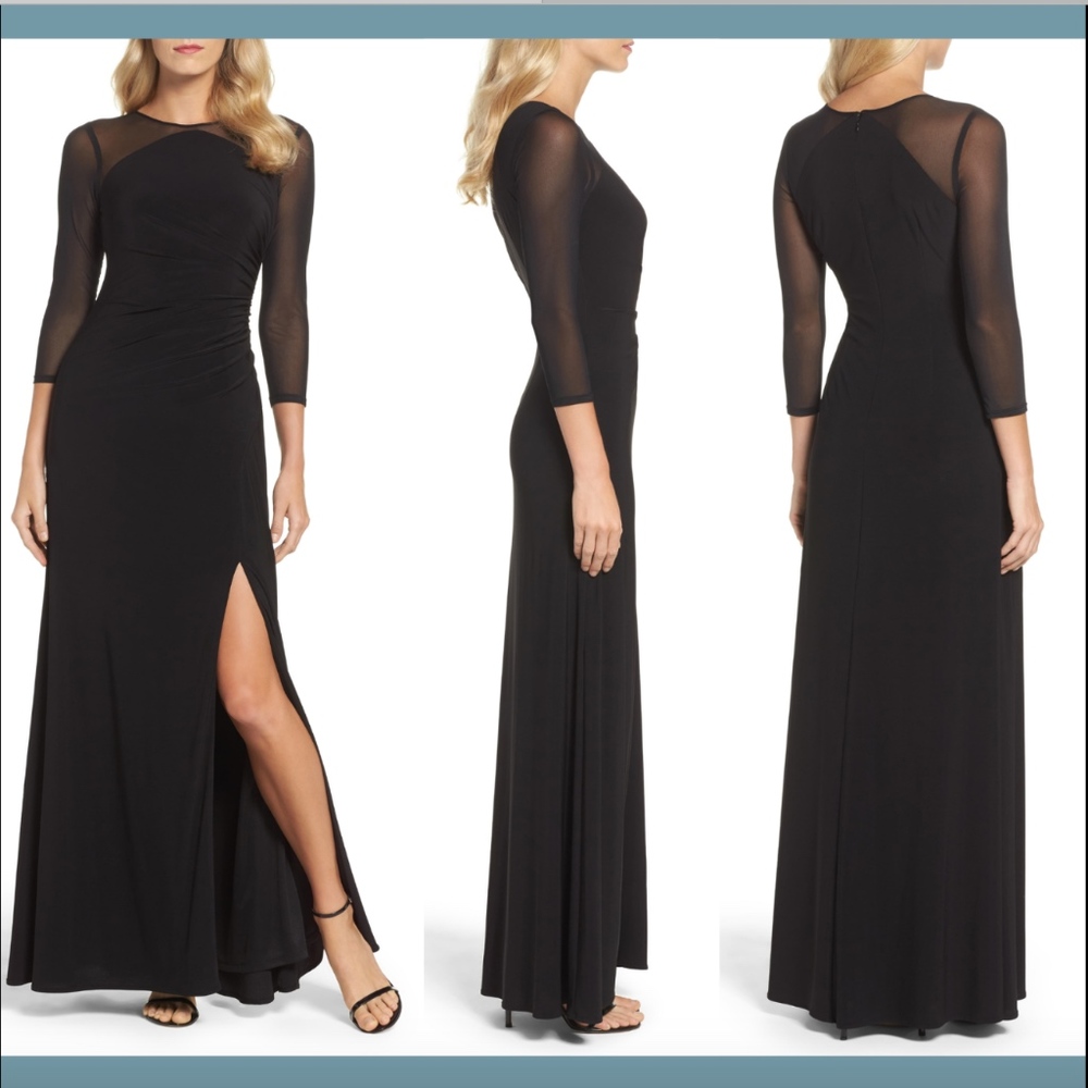 NWT Adrianna Papell Illusion Jersey Gown black